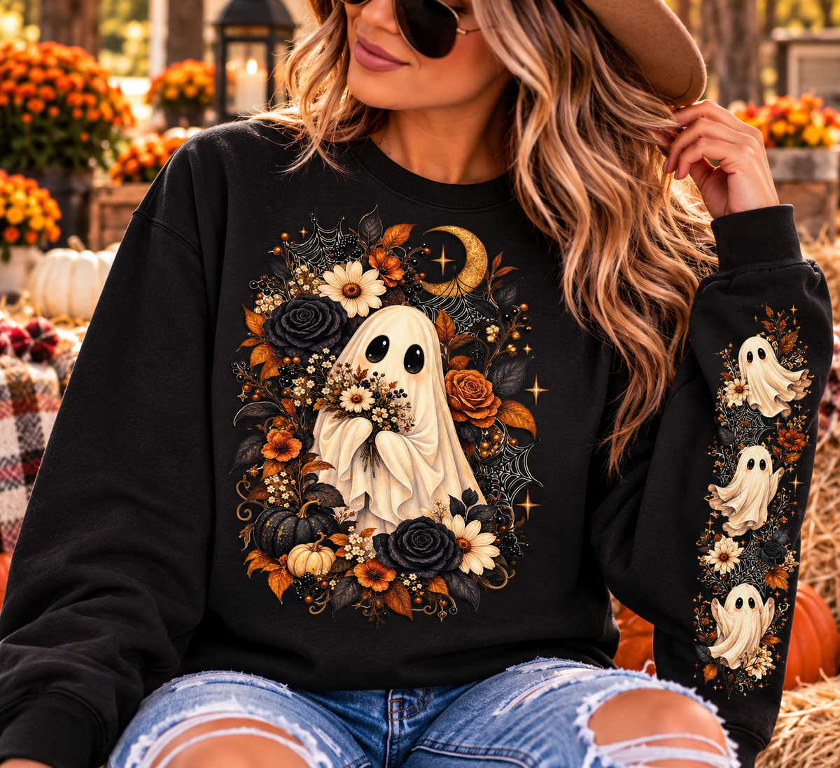 Floral Moon Ghost Sleeve Crewneck