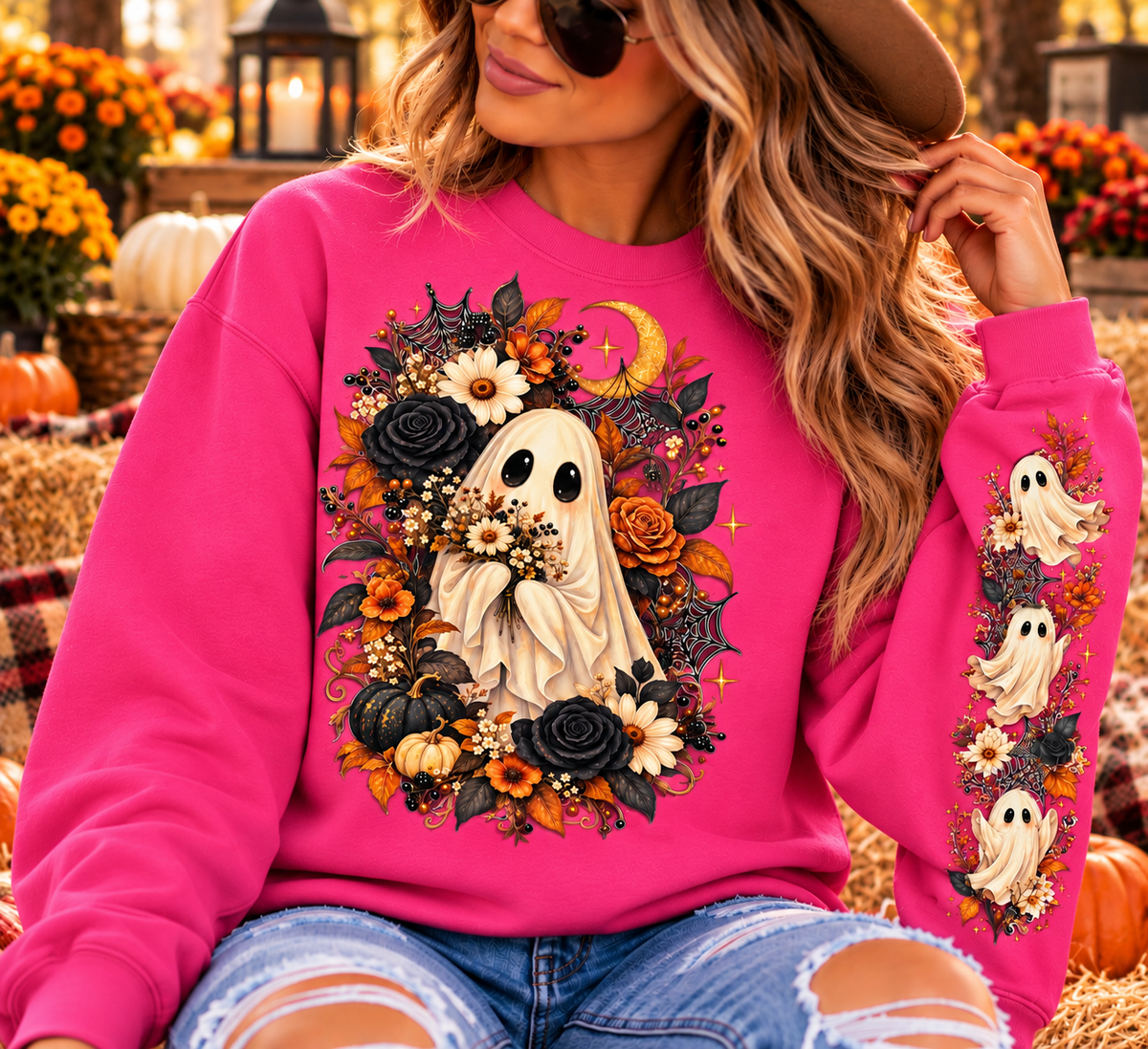 Floral Moon Ghost Sleeve Crewneck