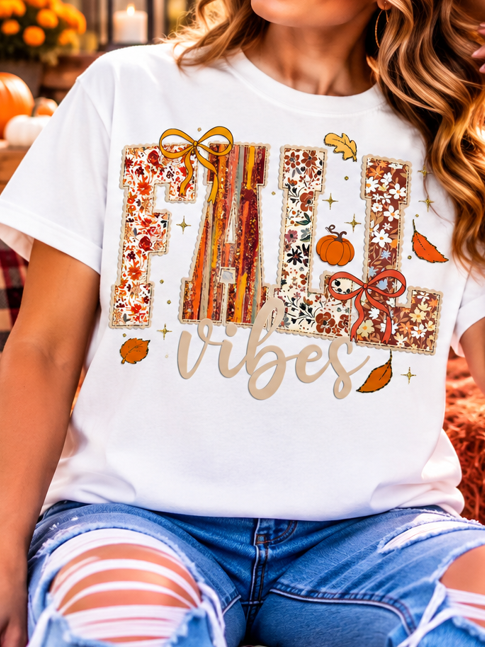 Floral Patchwork Fall Vibes Graphic Tee