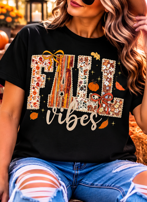 Floral Patchwork Fall Vibes Graphic Tee