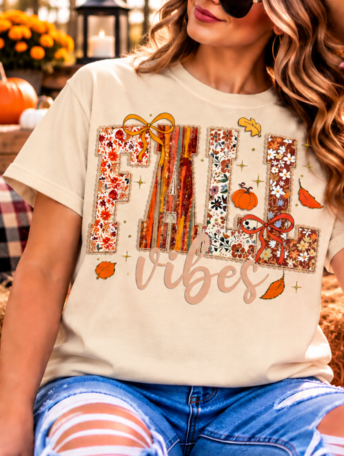 Floral Patchwork Fall Vibes Graphic Tee