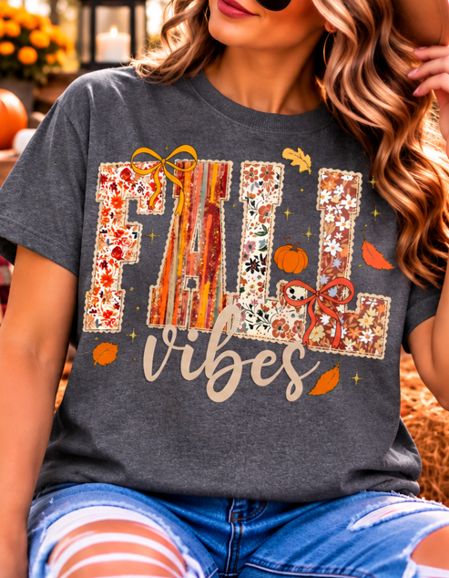 Floral Patchwork Fall Vibes Graphic Tee